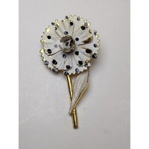 White With Black Polka Dots Enamel Flower Brooch